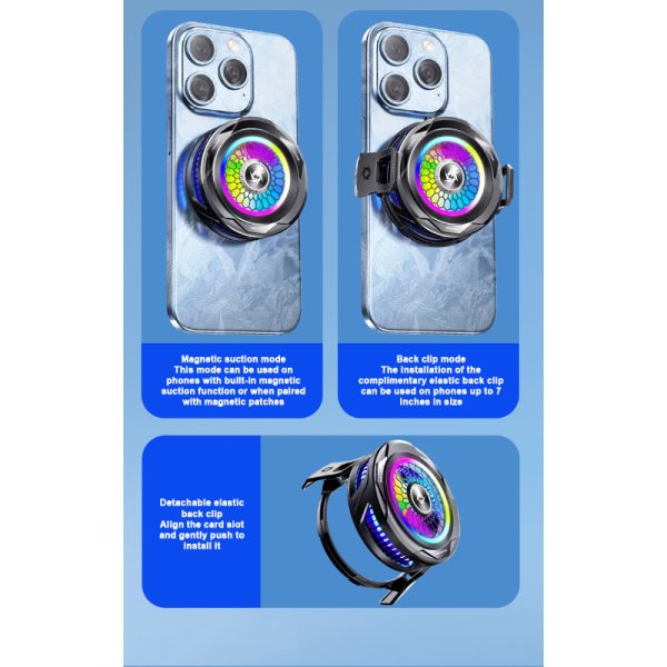 Sl-25 15w High Power Mobile Phone Original Cooler Radiator With Magnetic/clip, Fast Ice Cooling, And Rgb Led Light - Virtual Mart