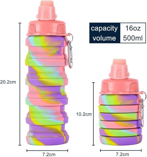 Expandable Silicone Sipper Water Bottle For Sports, Trekking, Cycling, Gym, School Water Bottle With Snap Hook 500 Ml (random Color) - Virtual Mart