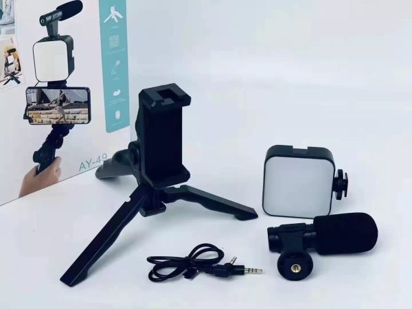 Ay-49 Vlogger Video Making Kits Vlog Microphone Led Fill Light Mini Tripod Mobile Holder - Virtual Mart