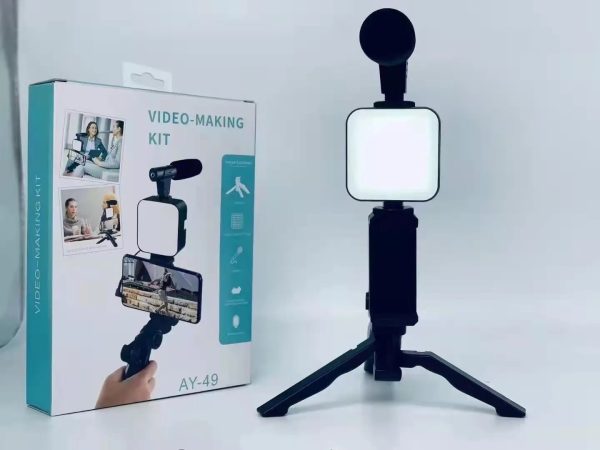 Ay-49 Vlogger Video Making Kits Vlog Microphone Led Fill Light Mini Tripod Mobile Holder - Virtual Mart