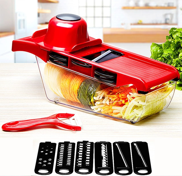10 In 1 Mandoline Slicer Vegetable Cutter With Stainless Steel Blade Manual Potato Peeler Carrot Cheese Grater Dicer Kitchen Tool - Virtual Mart