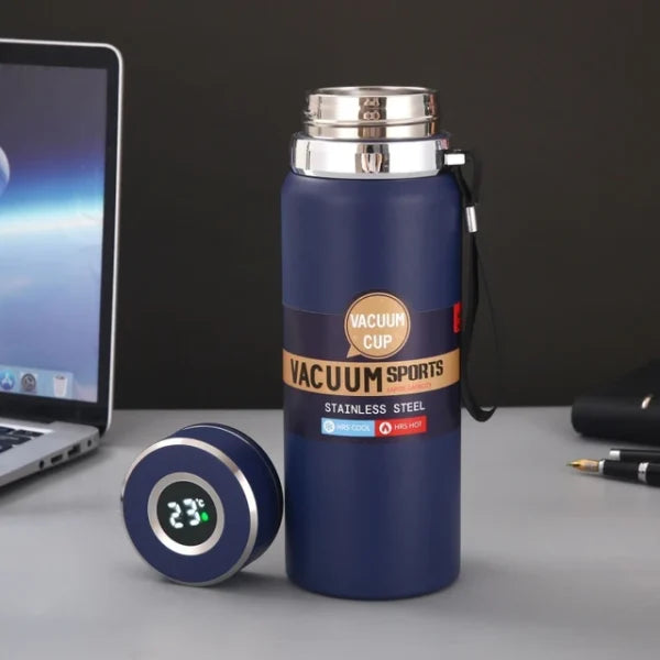 Stainless Steel Water Bottle With Digital Temperature Vacuum Insulated Water Bottle, Large Capacity, Outdoor Portable Sports Water Bottle With Rope Handle (random Color) - Virtual Mart
