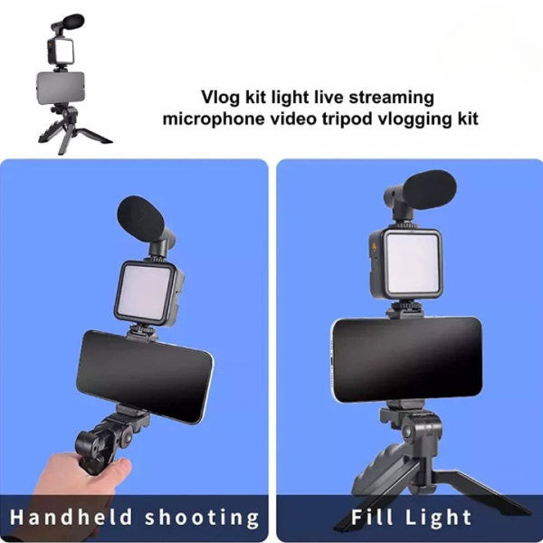 Ay-49 Vlogger Video Making Kits Vlog Microphone Led Fill Light Mini Tripod Mobile Holder - Virtual Mart