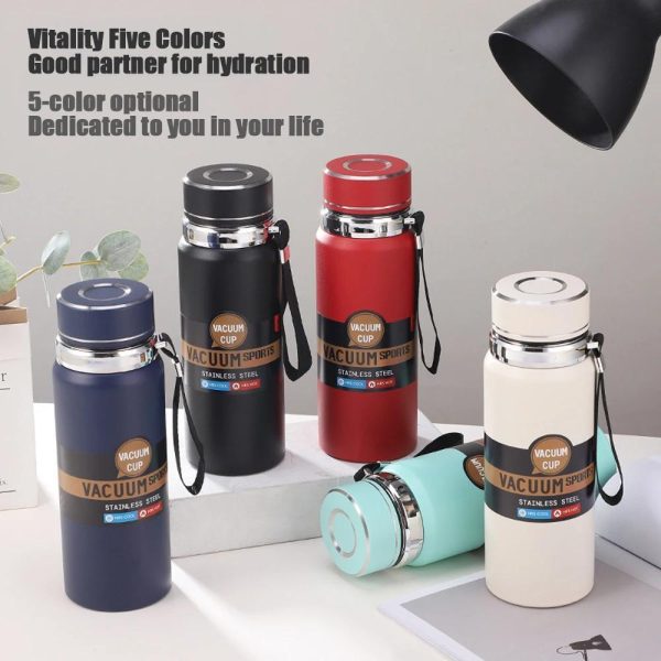 Stainless Steel Water Bottle With Digital Temperature Vacuum Insulated Water Bottle, Large Capacity, Outdoor Portable Sports Water Bottle With Rope Handle (random Color) - Virtual Mart