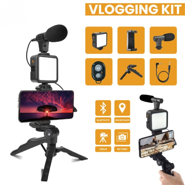Ay-49 Vlogger Video Making Kits Vlog Microphone Led Fill Light Mini Tripod Mobile Holder - Virtual Mart