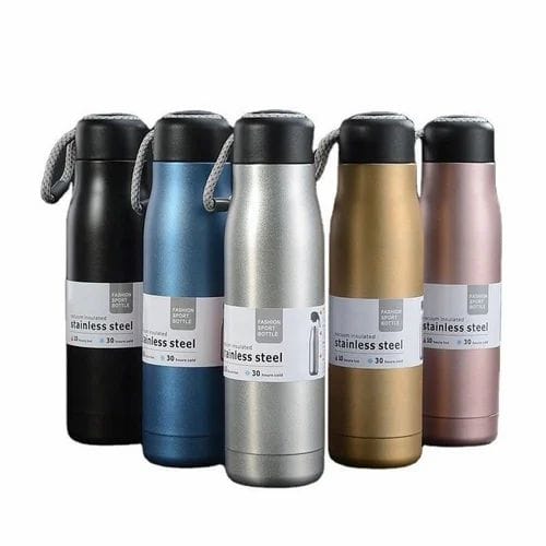 Stainless Steel Insulated Vacuum Water Bottle 550ml, Cola Shape, Leak Proof, With Strong Rope Cap | Hot & Cold Portable Thermos Water Bottle Thermo Mug Stainless Steel Vacuum Flask Mug Insulation Cup (random Color) - Virtual Mart