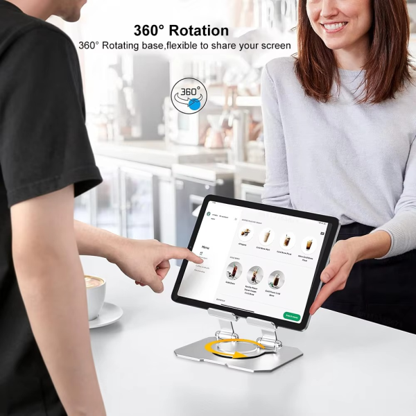 360° Rotating Metal Tablet & Mobile – Adjustable, Foldable, And Portable Desk Mount With Cooling Design For Phones, Tablets, And Small Devices, Device Cooling Stand | Stainless Steel Stand, Tablet Holder Stand – Random Color - Virtual Mart