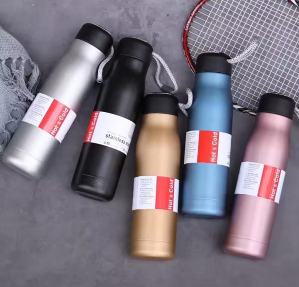 Stainless Steel Insulated Vacuum Water Bottle 550ml, Cola Shape, Leak Proof, With Strong Rope Cap | Hot & Cold Portable Thermos Water Bottle Thermo Mug Stainless Steel Vacuum Flask Mug Insulation Cup (random Color) - Virtual Mart