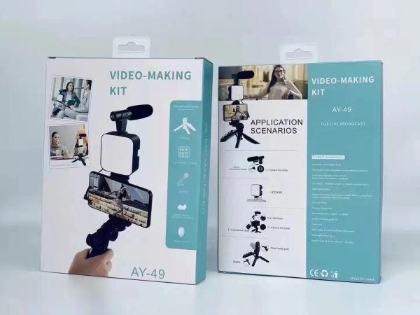 Ay-49 Vlogger Video Making Kits Vlog Microphone Led Fill Light Mini Tripod Mobile Holder - Virtual Mart