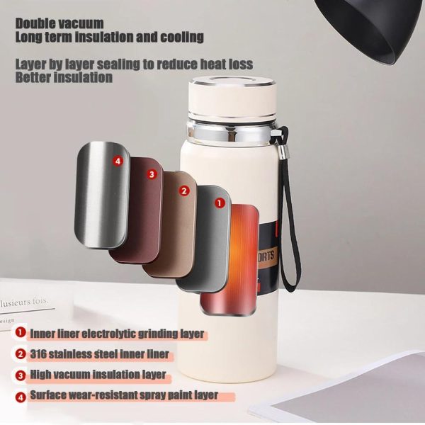Stainless Steel Water Bottle With Digital Temperature Vacuum Insulated Water Bottle, Large Capacity, Outdoor Portable Sports Water Bottle With Rope Handle (random Color) - Virtual Mart