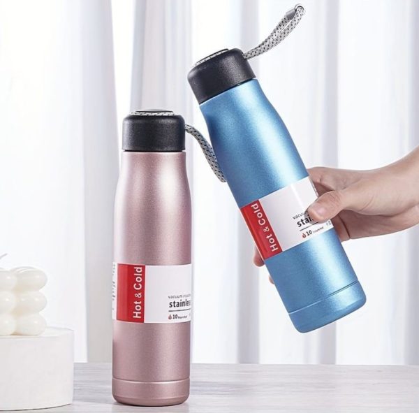 Stainless Steel Insulated Vacuum Water Bottle 550ml, Cola Shape, Leak Proof, With Strong Rope Cap | Hot & Cold Portable Thermos Water Bottle Thermo Mug Stainless Steel Vacuum Flask Mug Insulation Cup (random Color) - Virtual Mart