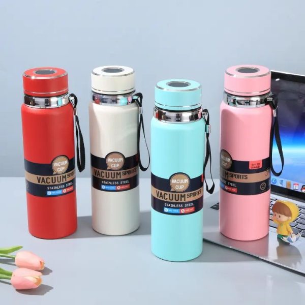 Stainless Steel Water Bottle With Digital Temperature Vacuum Insulated Water Bottle, Large Capacity, Outdoor Portable Sports Water Bottle With Rope Handle (random Color) - Virtual Mart