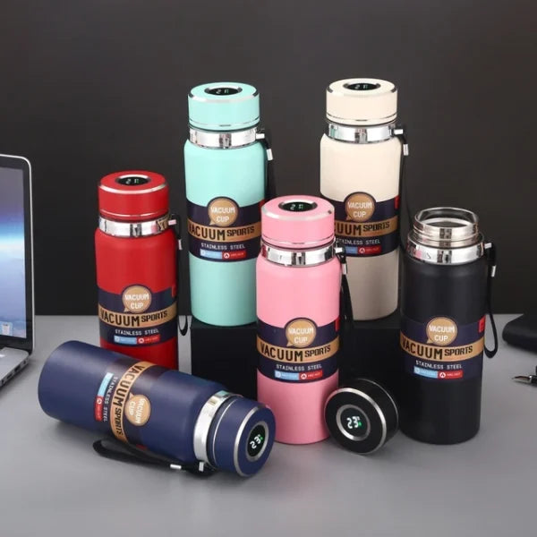 Stainless Steel Water Bottle With Digital Temperature Vacuum Insulated Water Bottle, Large Capacity, Outdoor Portable Sports Water Bottle With Rope Handle (random Color) - Virtual Mart