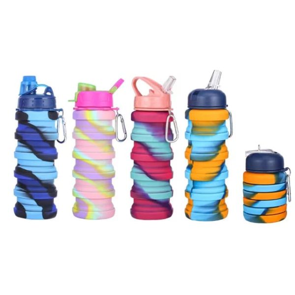 Expandable Silicone Sipper Water Bottle For Sports, Trekking, Cycling, Gym, School Water Bottle With Snap Hook 500 Ml (random Color) - Virtual Mart