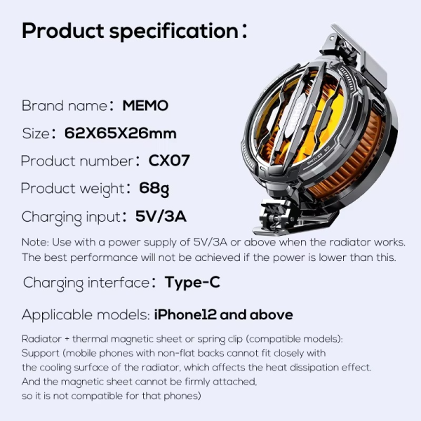 Memo Cx07 Mobile Phone Magnetic – Cooling Fan Radiator Cool Heat Absorber For Ios Iphone Android - Virtual Mart