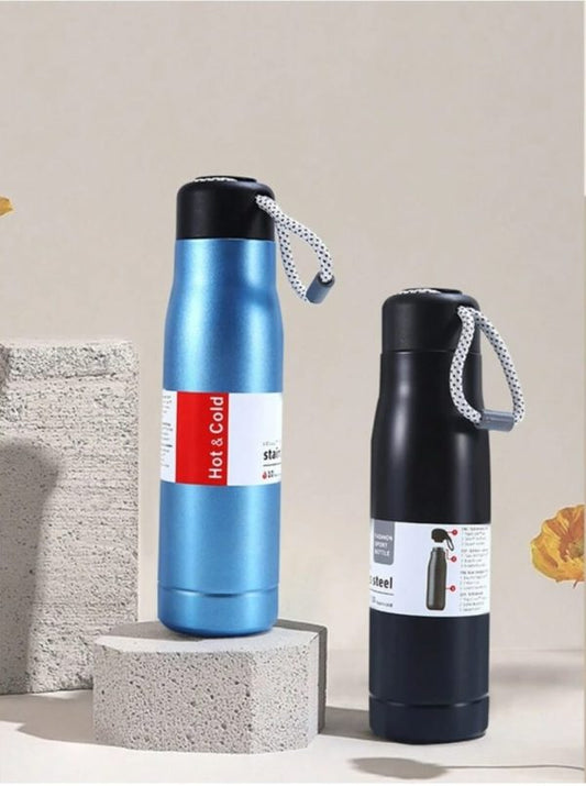 Stainless Steel Insulated Vacuum Water Bottle 550ml, Cola Shape, Leak Proof, With Strong Rope Cap | Hot & Cold Portable Thermos Water Bottle Thermo Mug Stainless Steel Vacuum Flask Mug Insulation Cup (random Color) - Virtual Mart