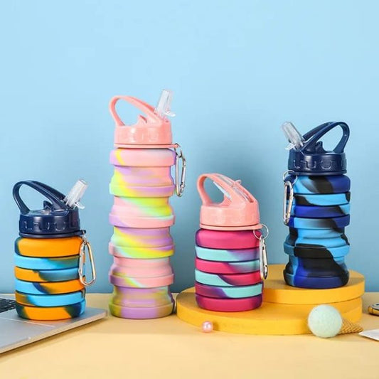 Expandable Silicone Sipper Water Bottle For Sports, Trekking, Cycling, Gym, School Water Bottle With Snap Hook 500 Ml (random Color) - Virtual Mart