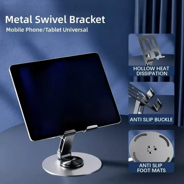 Mobile Stand – Mobile Phone Holder Broadcast Mobile Phone Holder 360 Degree Rotation Adjustment Folding Lazy Tablet Desktop Mobile Phone Holder – Stainless Steel - Virtual Mart